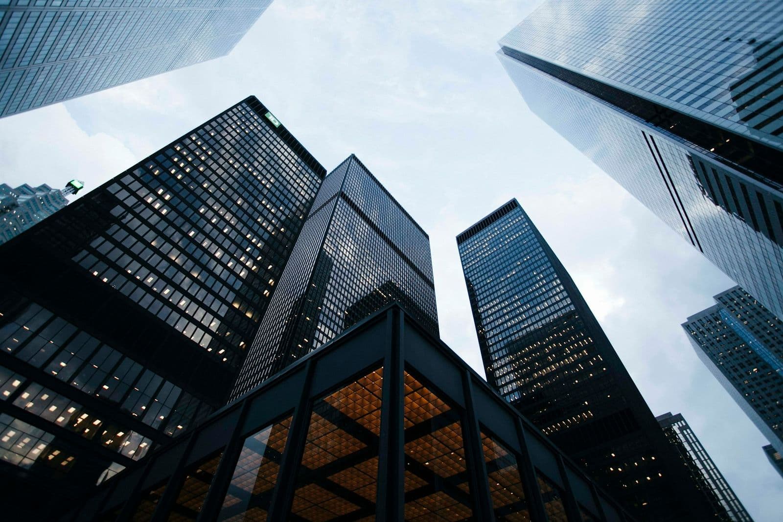 Modern commercial building facade with glass curtain wall
