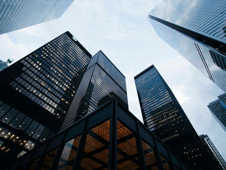Modern commercial building facade with glass curtain wall