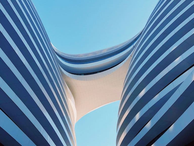 Modern architectural building with geometric facade